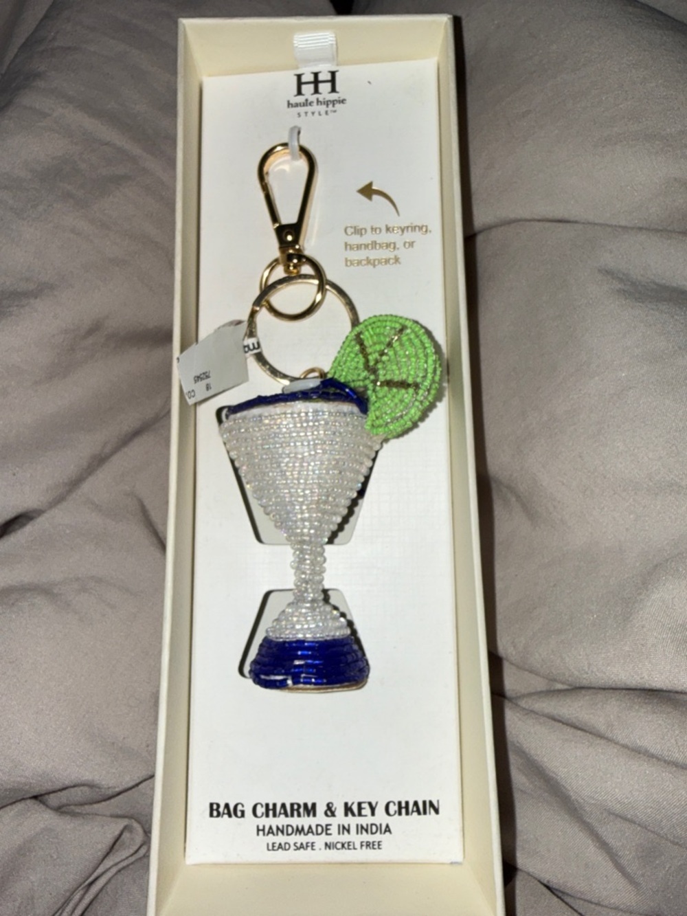 Haute Hippie Beaded Martini Glass w Lime Keychain/Bag Charm new in giftable box